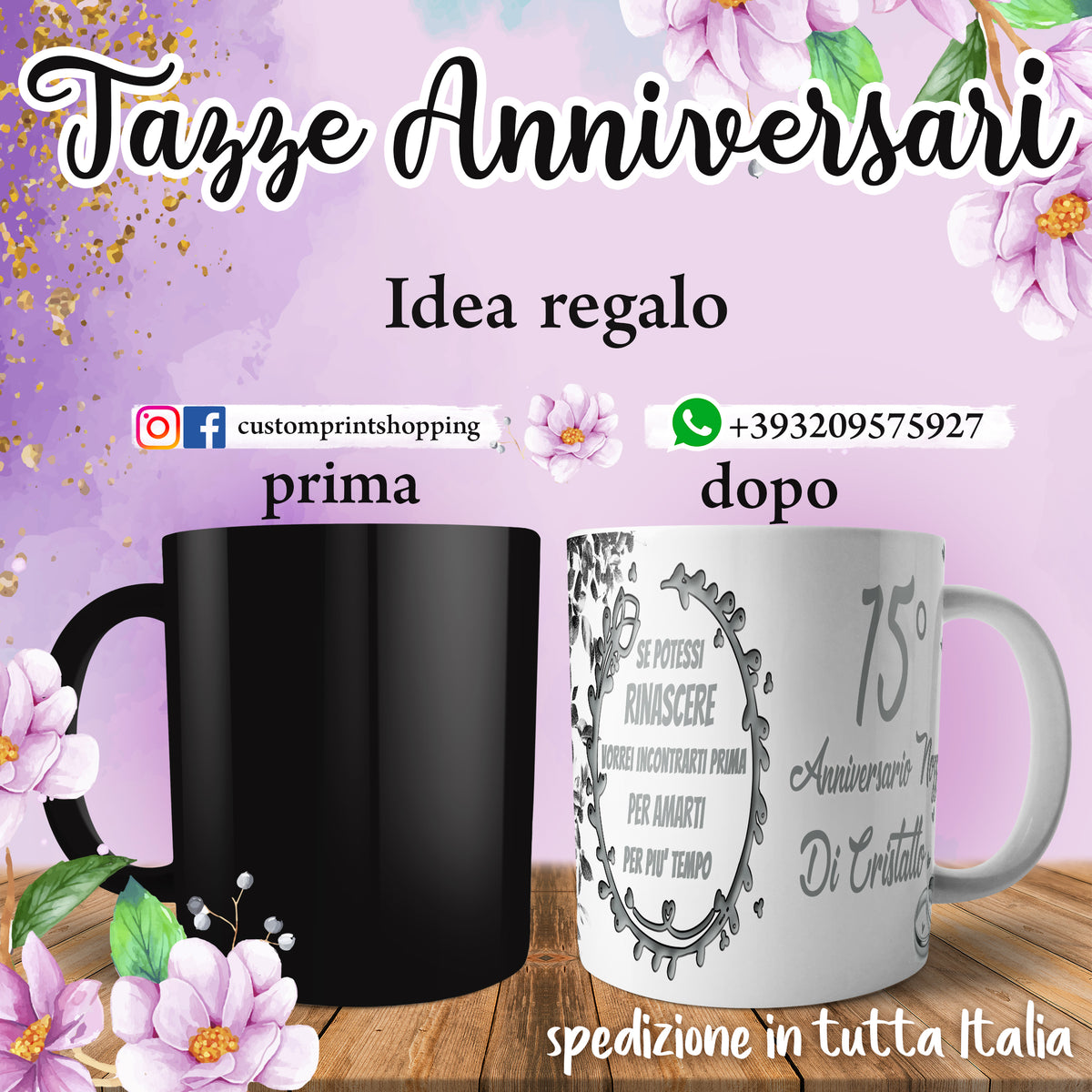 TAZZA NOZZE DI CRISTALLO PERSONALIZZABILE CON IL TUO NOME –  Customprintshopping