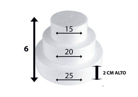 SET 3 BASI IN POLISTIROLO 15 - 20 - 25 CM  ALTI 2 CM A FORMA TONDA