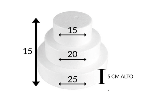 SET 3 BASI IN POLISTIROLO 15 - 20 - 25 CM  ALTI 5 CM A FORMA TONDA