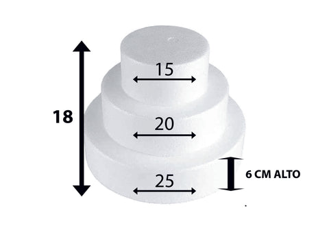 SET 3 BASI IN POLISTIROLO 15 - 20 - 25 CM  ALTI 6 CM A FORMA TONDA