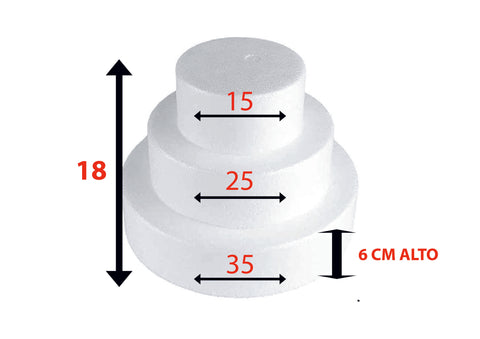 SET 3 BASI IN POLISTIROLO 15 - 25 - 35 CM  ALTI 6 CM A FORMA TONDA