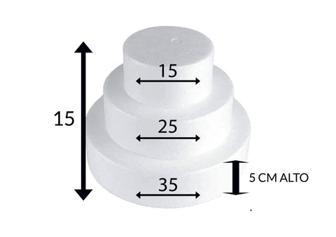 SET 3 BASI IN POLISTIROLO 15 - 25 - 35 CM  ALTI 5 CM A FORMA TONDA