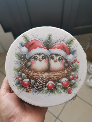 TAMBURO PERSONALIZZATO A TEMA NATALE UCCELLINI