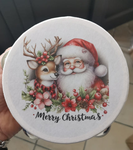 TAMBURO PERSONALIZZATO A TEMA BABBO NATALE CON RENNA