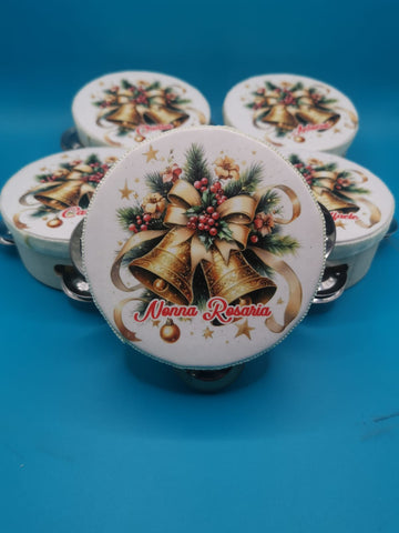 TAMBURO PERSONALIZZATO A TEMA CAMPANE NATALE PERSONALIZZATO CON NOME