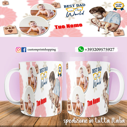 TAZZA BEST DAD IN THE WORLD PERSONALIZZATA CON FOTO E NOME