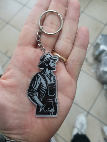 CALAMITA O PORTACHIAVI A FORMA DI CONTADINO IN PLEXIGLASS PERSONALIZZATO CON NOME