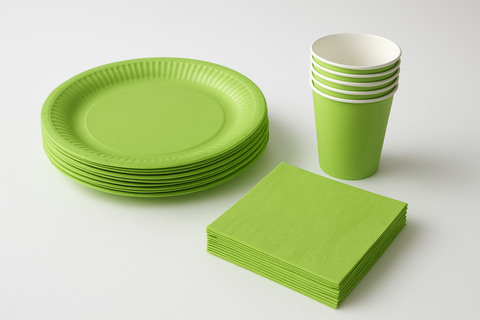 KIT FESTA A TEMA TINTA UNITA VERDE MELA 48 OSPITI+ TOVAGLIA