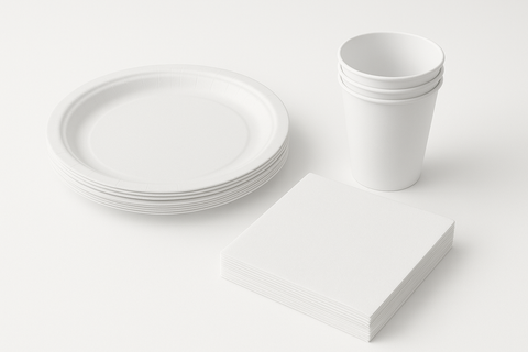 KIT FESTA A TEMA TINTA UNITA BIANCO 48 OSPITI + TOVAGLIA