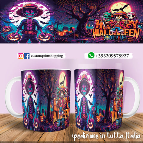 TAZZA  HALLOWEEN CARICATURA LUFFY 2 PERSONALIZZABILE CON NOME