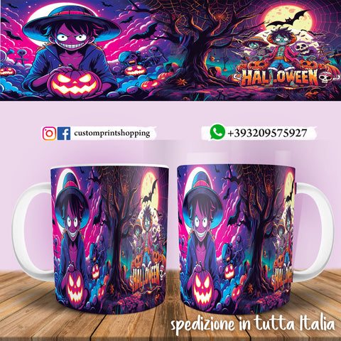 TAZZA  HALLOWEEN CARICATURA LUFFY PERSONALIZZABILE CON NOME