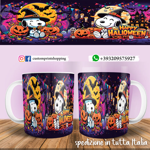 TAZZA  HALLOWEEN CARICATURA SNOOPY PERSONALIZZABILE CON NOME
