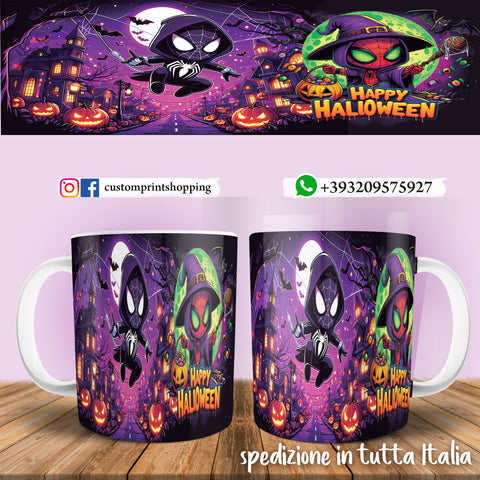 TAZZA  HALLOWEEN CARICATURA SPIDERMAN PERSONALIZZABILE CON NOME