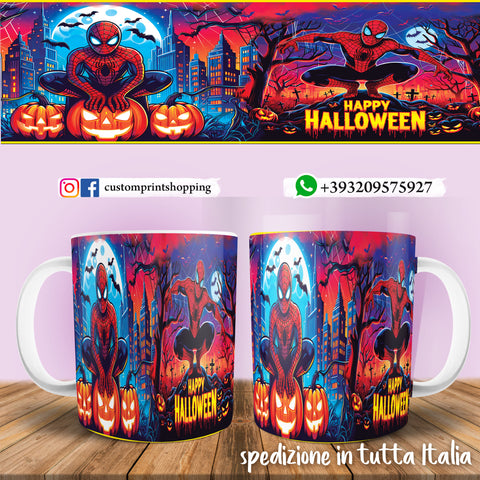 TAZZA  HALLOWEEN CARICATURA SPIDERMAN PERSONALIZZABILE CON NOME