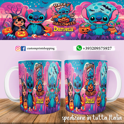TAZZA  HALLOWEEN CARICATURA STITCH 2 PERSONALIZZABILE CON NOME