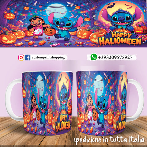TAZZA  HALLOWEEN CARICATURA STITCH PERSONALIZZABILE CON NOME