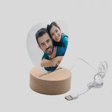 Lampada con Base LED LEGNO con Plexy forma cuore   Personalizzata con foto