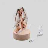 Lampada con Base LED LEGNO con Plexy forma tonda   Personalizzata con foto