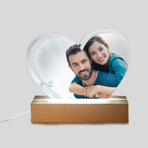 Lampada con Base LED LEGNO con Plexy a forma di cuore Personalizzata con foto