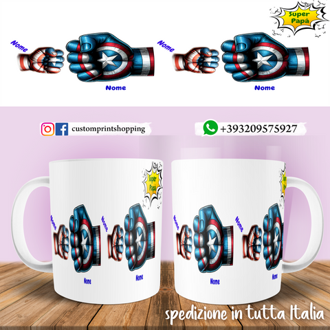 TAZZA PAPA' CAPITAN AMERICA PERSONALIZZATA MOD.1