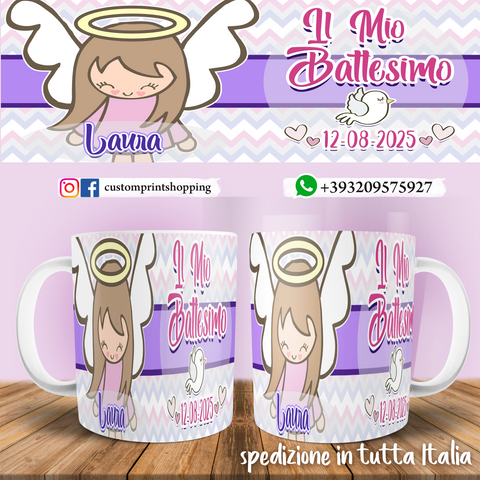 TAZZA  BATTESIMO PERSONALIZZATA CON NOME E DATA MOD.1