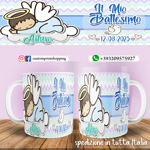 TAZZA  BATTESIMO PERSONALIZZATA CON NOME E DATA MOD.2