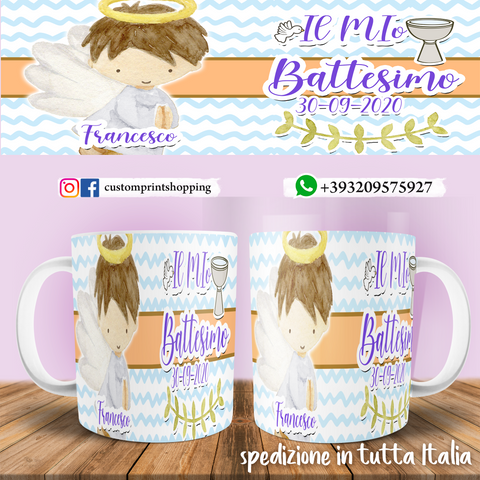 TAZZA  BATTESIMO PERSONALIZZATA CON NOME E DATA MOD.3