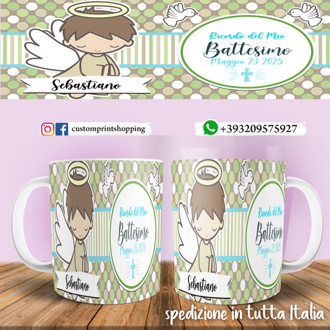 TAZZA  BATTESIMO PERSONALIZZATA CON NOME E DATA MOD.5