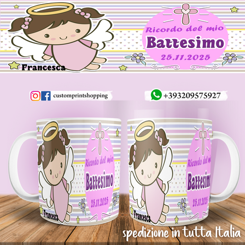 TAZZA  BATTESIMO PERSONALIZZATA CON NOME E DATA MOD.6