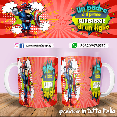 TAZZA PAPA' SUPEREROE CAPITAN AMERICA PERSONALIZZATA