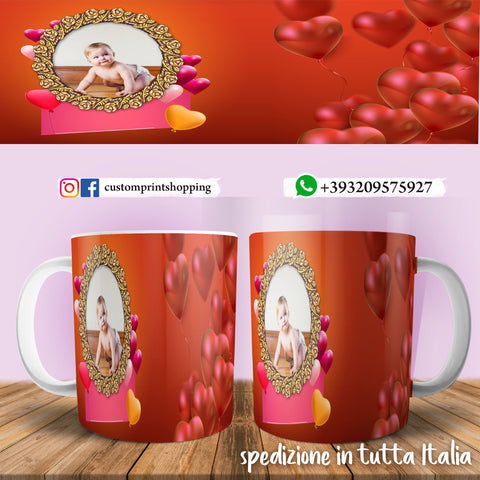 TAZZA CUORI PERSONALIZZATA CON FOTO