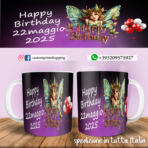 Tazza Happy Birthday Angioletto Personalizzata  con data