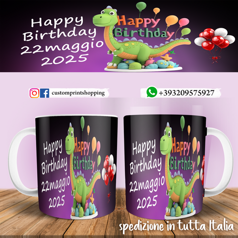 Tazza Happy Birthday Draghetto Personalizzata  con data mod.1
