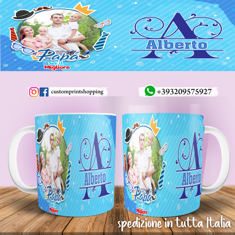 TAZZA PAPA' SEI IL MIGLIORE PERSONALIZZATA  CON NOME INIZIALE E FOTO