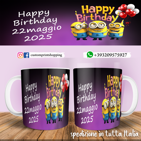 Tazza Happy Birthday Minions Personalizzata  con data