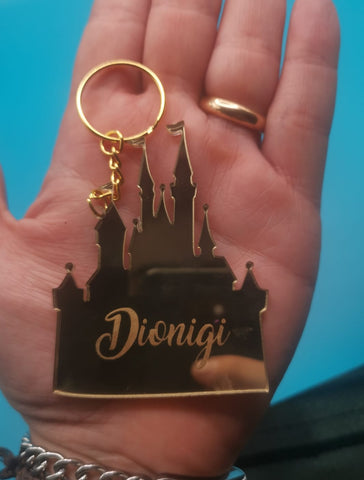 PORTACHIAVI CASTELLO DISNEYLAND PARIS  IN PLEXIGLASS SPECCHIATO PERSONALIZZATO CON NOME
