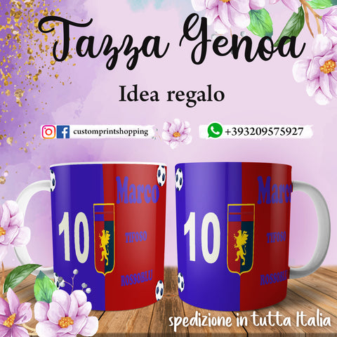 TAZZA TIFOSO GENOA PERSONALIZZATA CON NOME E NUMERO