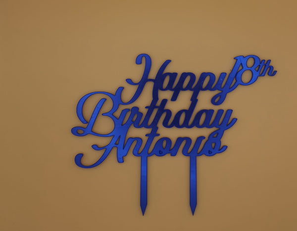 Cake Topper Happy Birthday Plexiglass Specchiato Blu - Cake Love