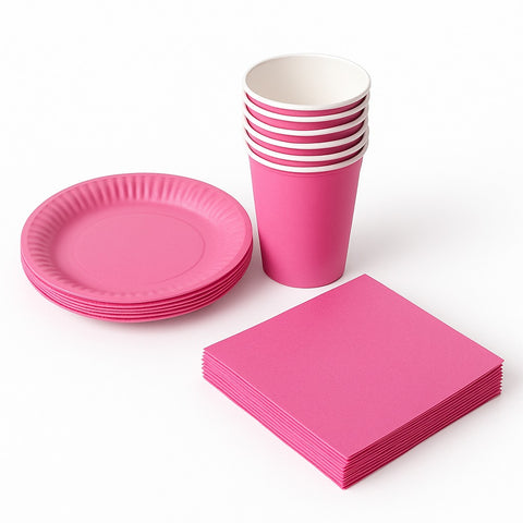 KIT FESTA A TEMA TINTA UNITA ROSA 48 OSPITI + TOVAGLIA