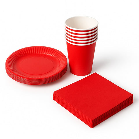 KIT FESTA A TEMA TINTA UNITA ROSSO 48 OSPITI + TOVAGLIA