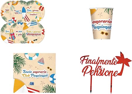 Kit Festa Finalmente in pensione 40  ospiti +cake topper