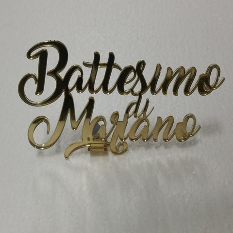 Scritta battesimo con nome in acrilico personalizzata con vista frontale (