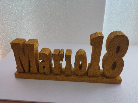 NOME ED ANNI PERSONALIZZATO CON BASE IN POLISTIROLO GLITTERATO