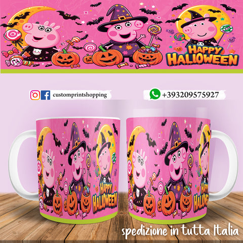 TAZZA  HALLOWEEN CARICATURA PEPPA PIG PERSONALIZZABILE CON NOME
