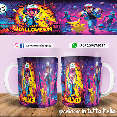 TAZZA  HALLOWEEN CARICATURA PIKACHU PERSONALIZZABILE CON NOME