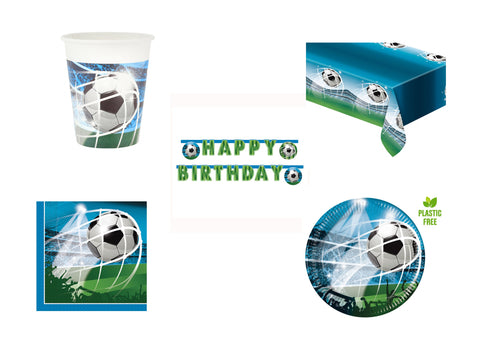 KIT CALCIO SOCCER FANS 24 BAMBINI CON FESTONE HAPPY BIRTHDAY E TOVAGLIA