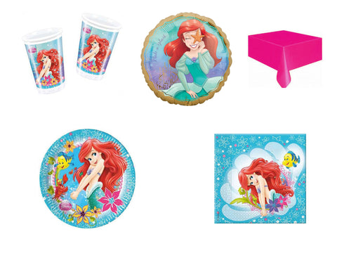 KIT FESTA A TEMA SIRENETTA ARIEL 24 BAMBINI CON PALLONCINO E TOVAGLIA